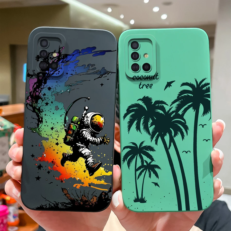 Case For Samsung A51 A71 A31 Back Cover For Samsung A 51 71 31 Camera Protection Soft Liqiud Silicone Black Cat Phone Cases Capa