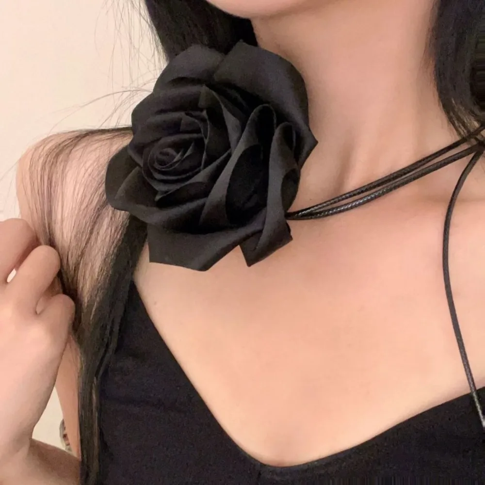 New Satin Rose Lace Neck Necklace Neckband Personality Choker Necklace Luxurious Fashion Body Chain Women