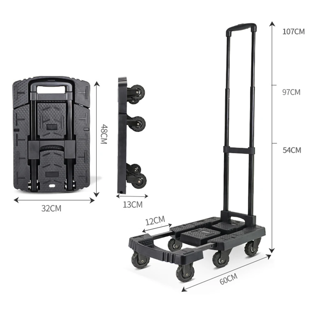 Folding Cart with Wheels Retractable Lightweight Hand Trolley Thickening Wear-Resistant Handcart Transport Cargo Handling Tool