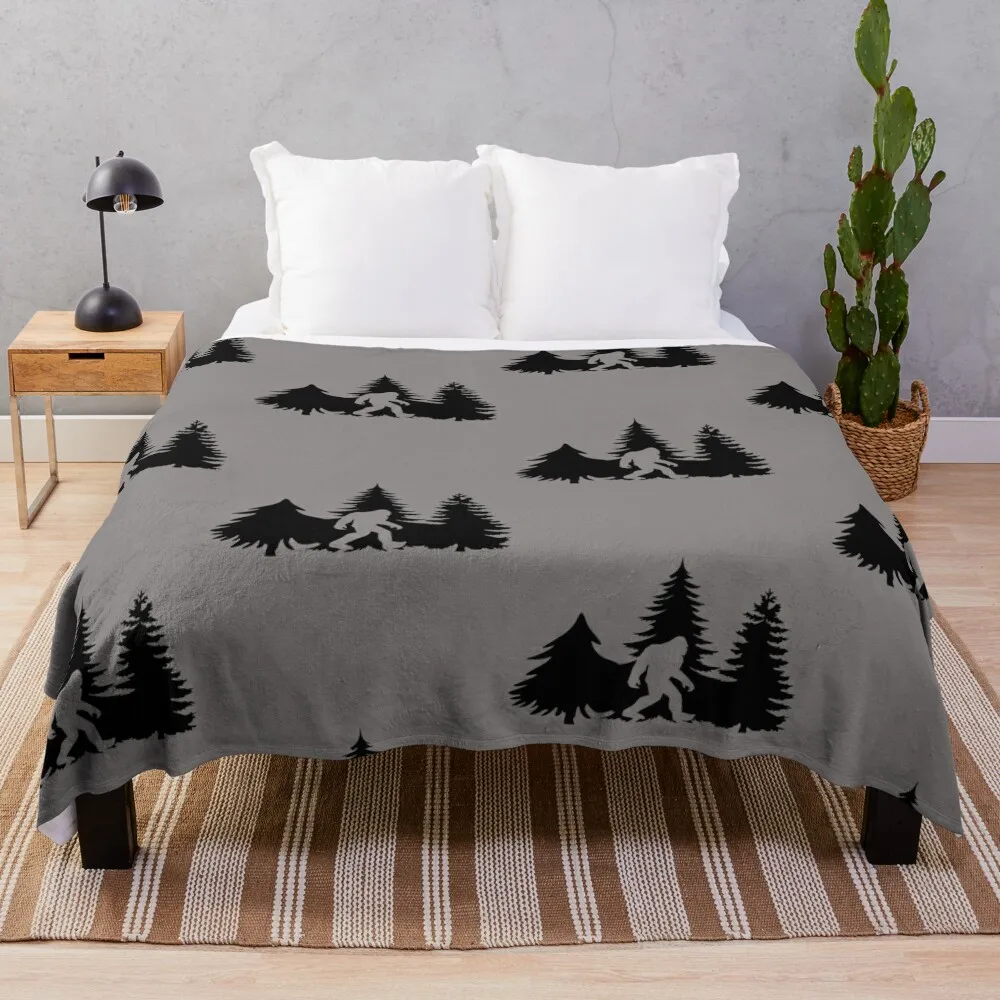 Bigfoot Silhuette in the Forrest Throw Blanket Comforter Quilt Cute Plaid Blankets