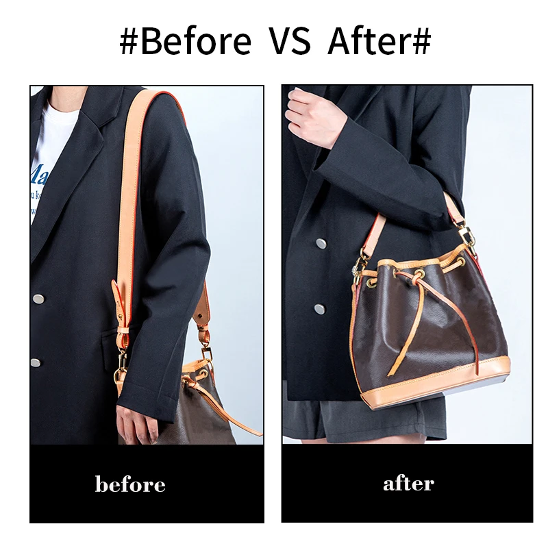 CRAZYSMITH 100% Genuine Leather Bags Strap Handle Strap for LV Noe Bucket Bag Short Shoulder Replacemen Straps Bag Accessories