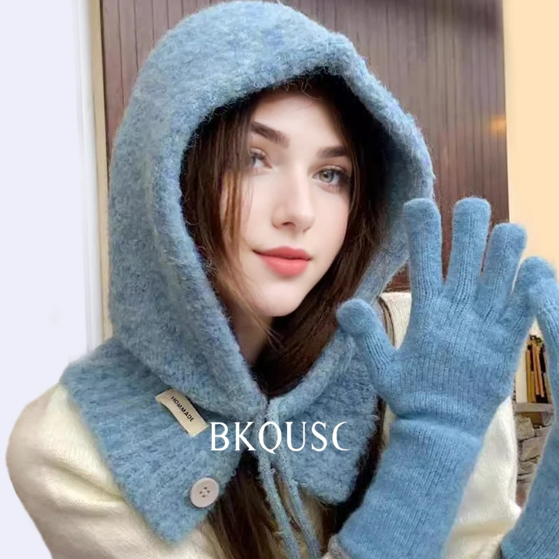 

BKQUSC зимний вязаный пуловер, теплая шапка-балаклава, модная стильная защита ушей, дизайн маленького снеговика, женские шапки-бини