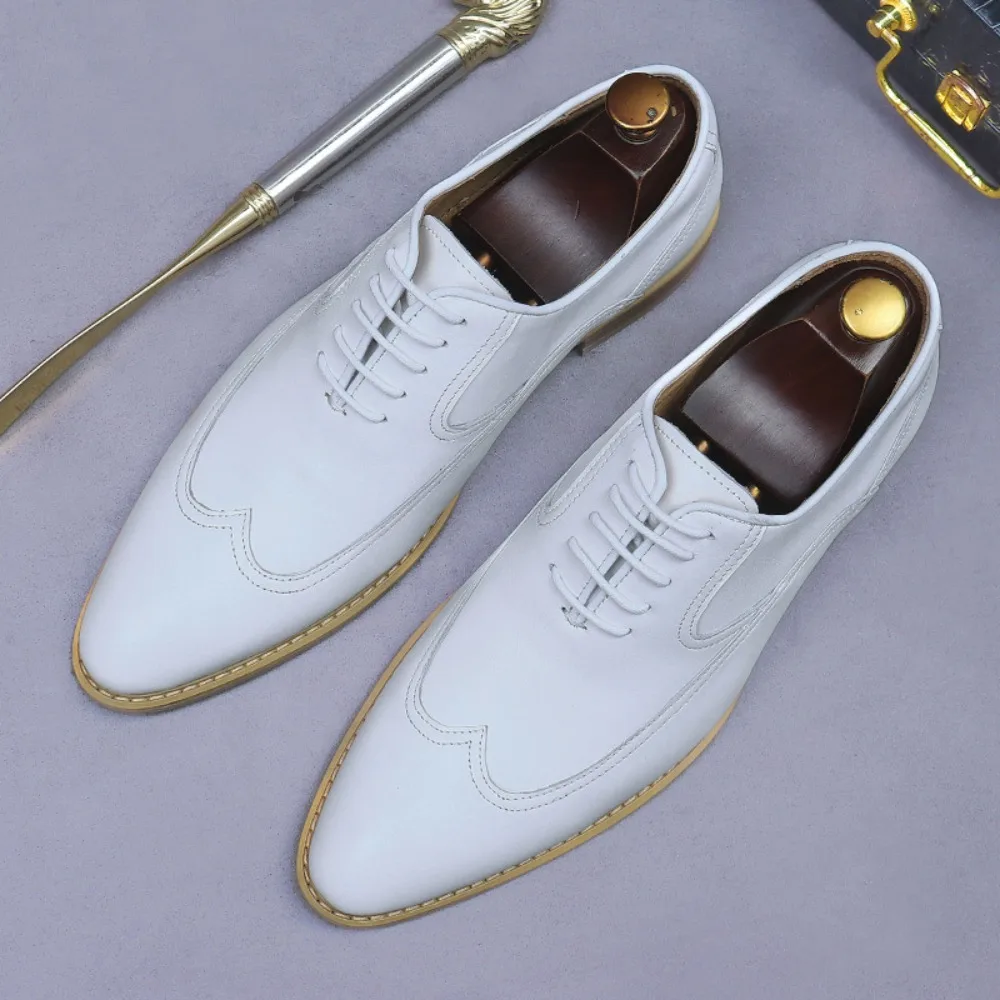 Nuove scarpe da abito da sposa da uomo |   Scarpe da sposo da lavoro formali alla moda in vera pelle, stile britannico, stringate