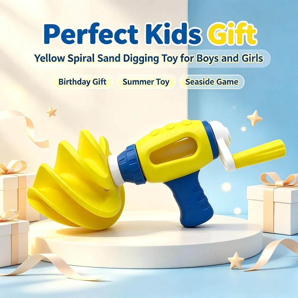 Yellow Spiral Sand Digging Toy Hand Crank Beach Sand Drill Tool Parent Child Outdoor Summer Seaside Game Toy Kids Gift
