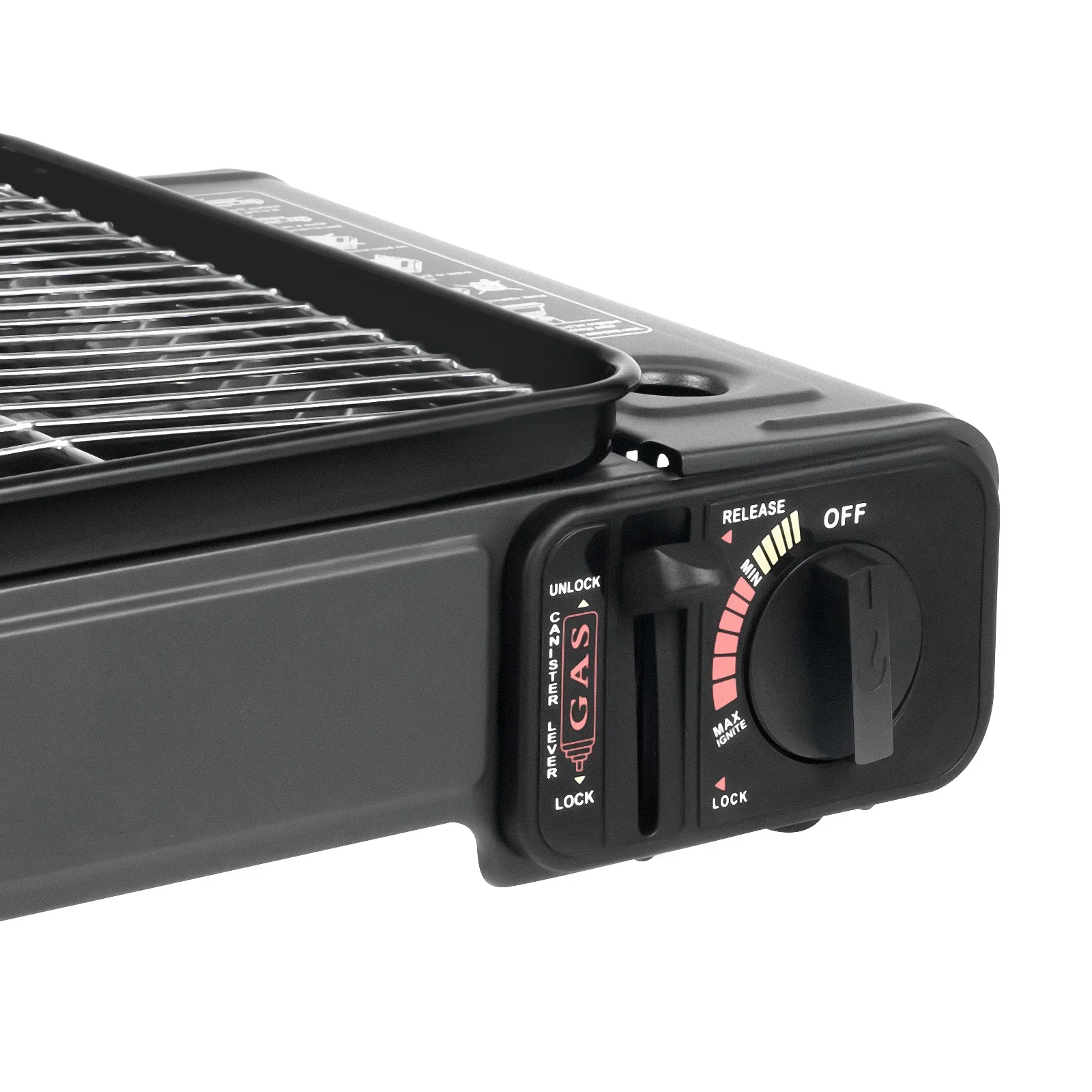 Tragbarer Gasgrill, Dual-Fuel Outdoor-Kocher mit LPG-Tank & Butanbehälter-Adapter, Einstellbare Wärmestufe Campingkocher für Reisen, Trekking, Picknick, Komplettes BBQ-Set mit Ölwanne & Aufbewahrungskoffer – Detail 8