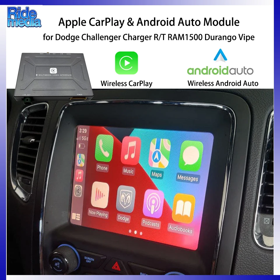 RideMedia OEM Style Plug and Play Android Auto Integration Bluetooth Wireless CarPlay Module for Dodge Challenger Scat Pack 2015