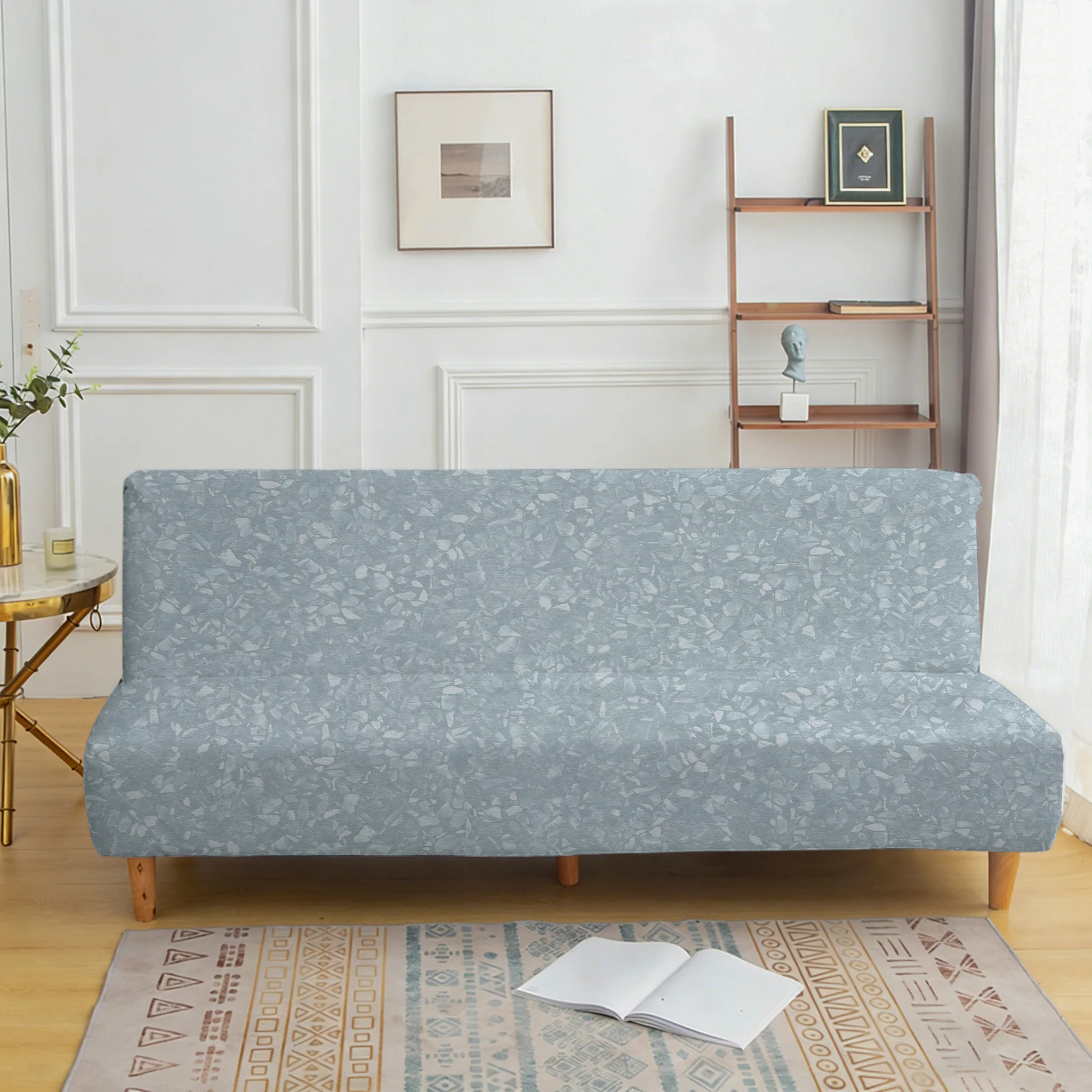All-inclusive elastic non-slip sofa bedspread, light grey terrazzo pattern sofa bedspread, easy to install, machine washable
