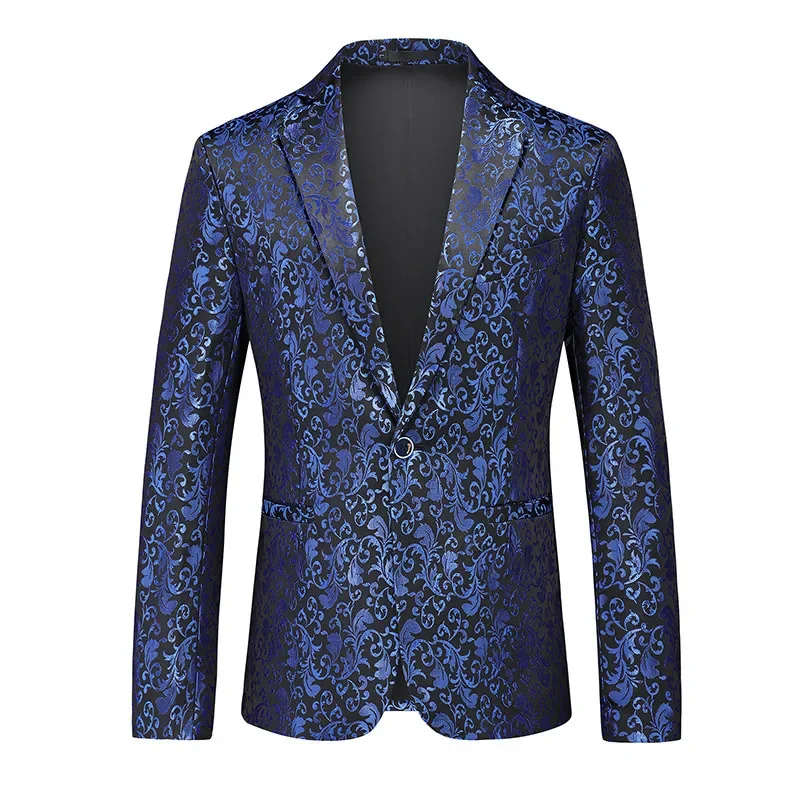 Men\'s Jacquard Suit Jacket 2024 Spring New Fashion Slim Fit Social Banquet Dress Jacket High-quality British Style Men Clothing