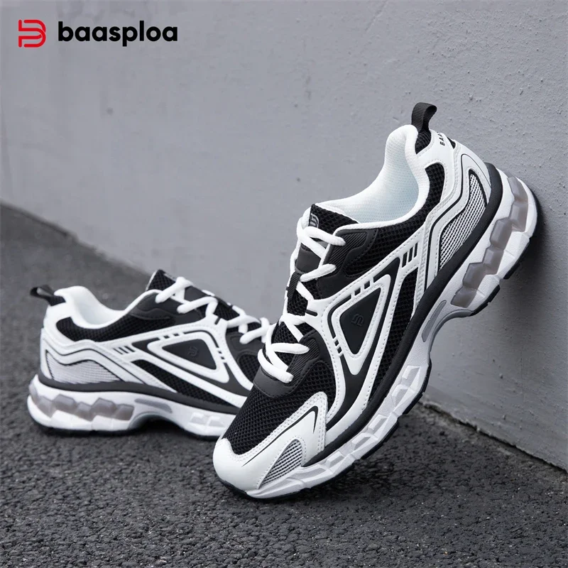 Baasploa Men New Running Shoes Mesh Breathable Retro Sport Shoes Male Classic Casual Sneakers Antiskid Comfort Walking Shoes