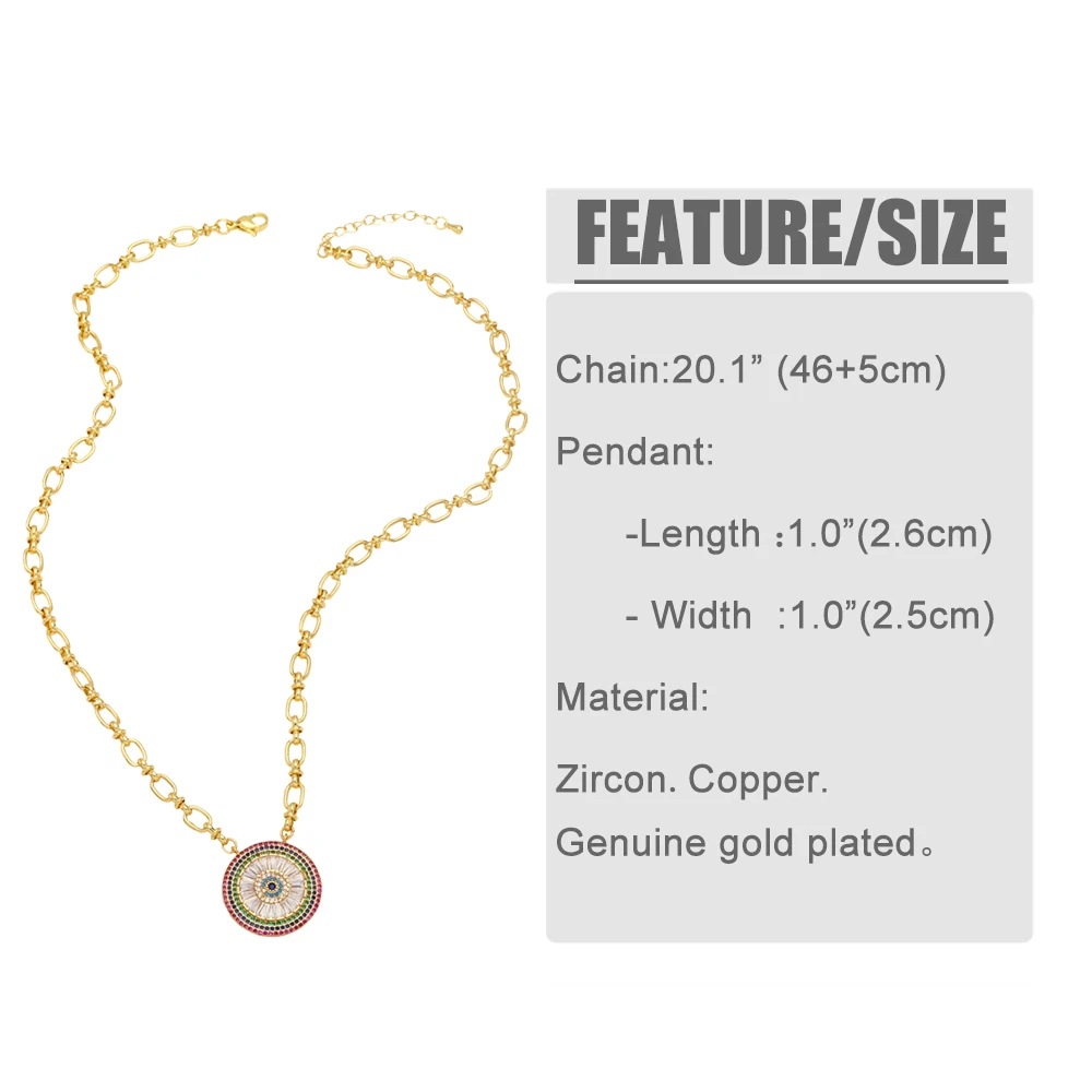 FLOLA  Luxury Big Crystal Evil Eye Necklaces for Women Copper Gold Plated O Chain Necklace Lucky Turkish Jewelry Gifts nkeb347