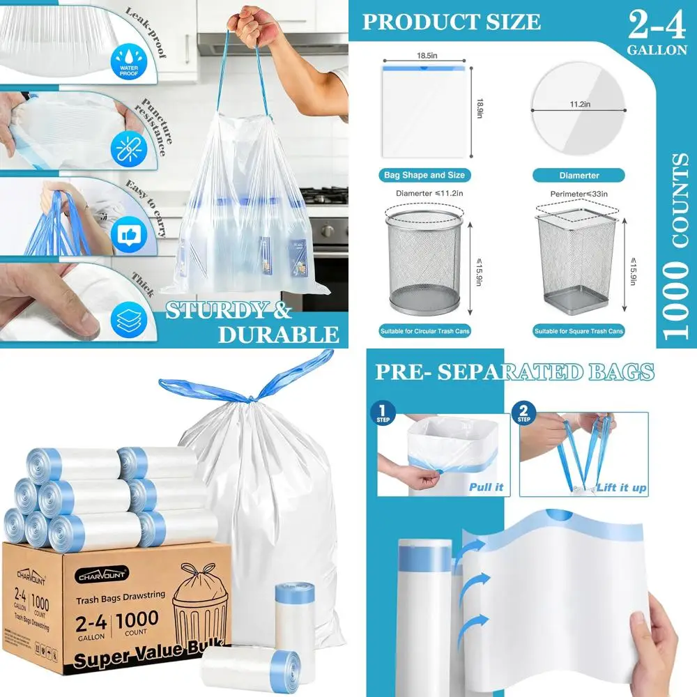 

Мини-мешки для мусора объемом 4 галлона, 1000 штук – идеально подходят для небольших мусорных баков, общежитий и офисов.