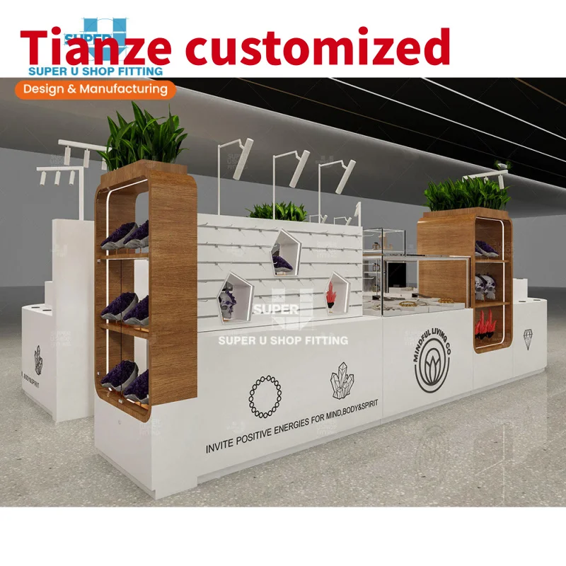 (customized)Custom 3D MineralKiosk Design Glass Jewelry Showcase Display Cabinet Trendy Mall Kiosk Ideas Jewelry Sh