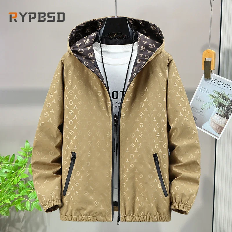 

Men Casual Windbreaker Jacket Luxury Brand Hooded Print Zipper Windproof Autumn Harajuku Streetwear Hip Hop Lightweight Jacket
