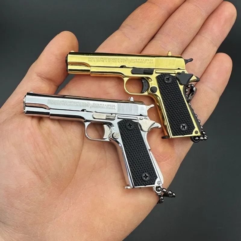 1:3 Metal Gold M1911 Colt Toy Gun Model FakeGun Mini Alloy Keychain Look Real Collection Pubg Prop Birthday Hanging Gift For Boy