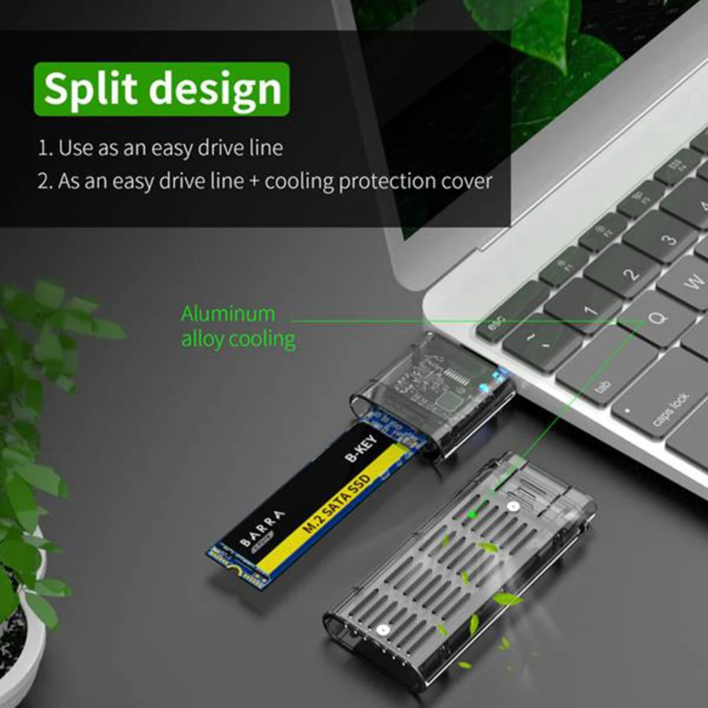 External M.2 NGFF SATA SSD Enclosure High Speed USB3.0 Gen1 5Gb/S Transparent SATA SSD Hard Drive Case For PC-AEF7