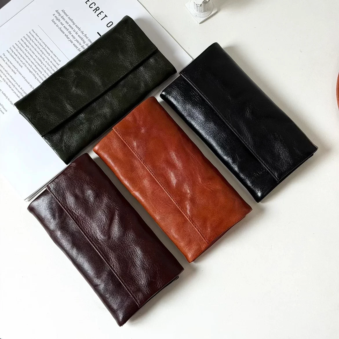 retro-top-layer-cowhide-long-wallet-fashion-pleated-coin-purse-men-women-portable-money-clip-document-bag-soft-american-style