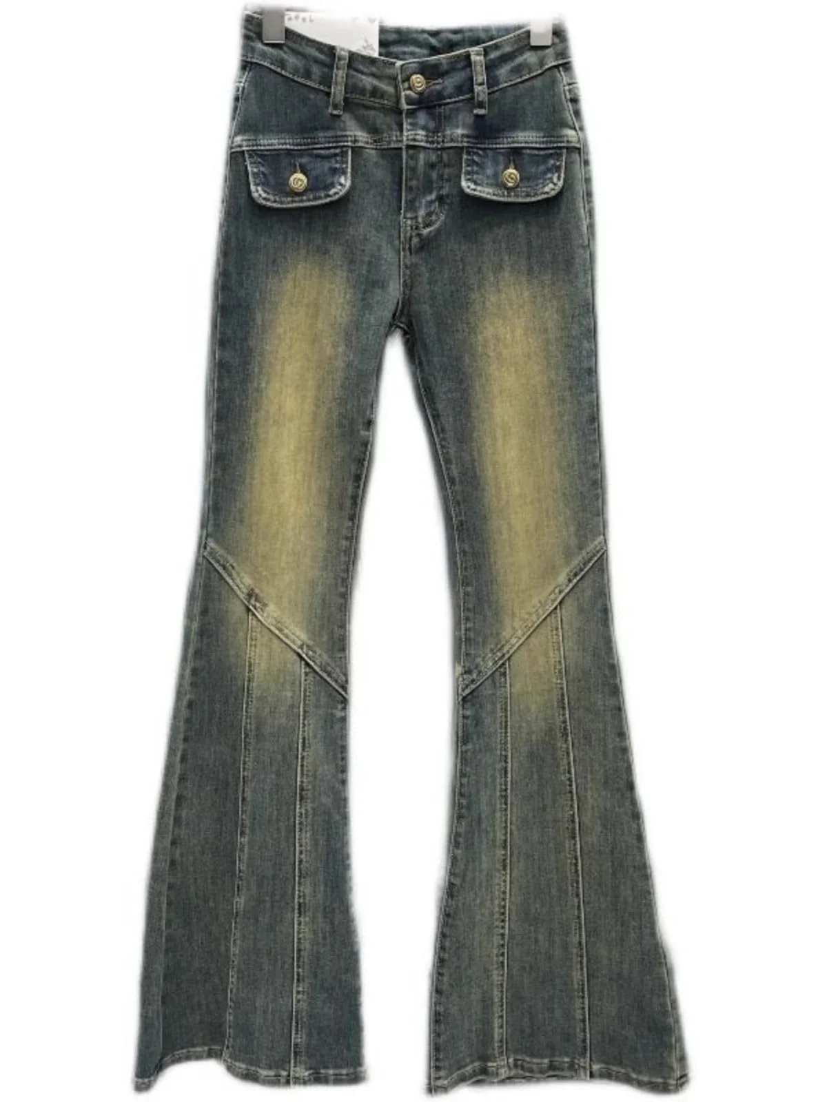 Jeans de Mezclilla Retro de Pierna Ancha para Mujer, Ajustados, Elásticos, Estilo Hot Girl, Pantalones Largos de Cintura Alta con Cierre de Cremallera, Algodón Elástico