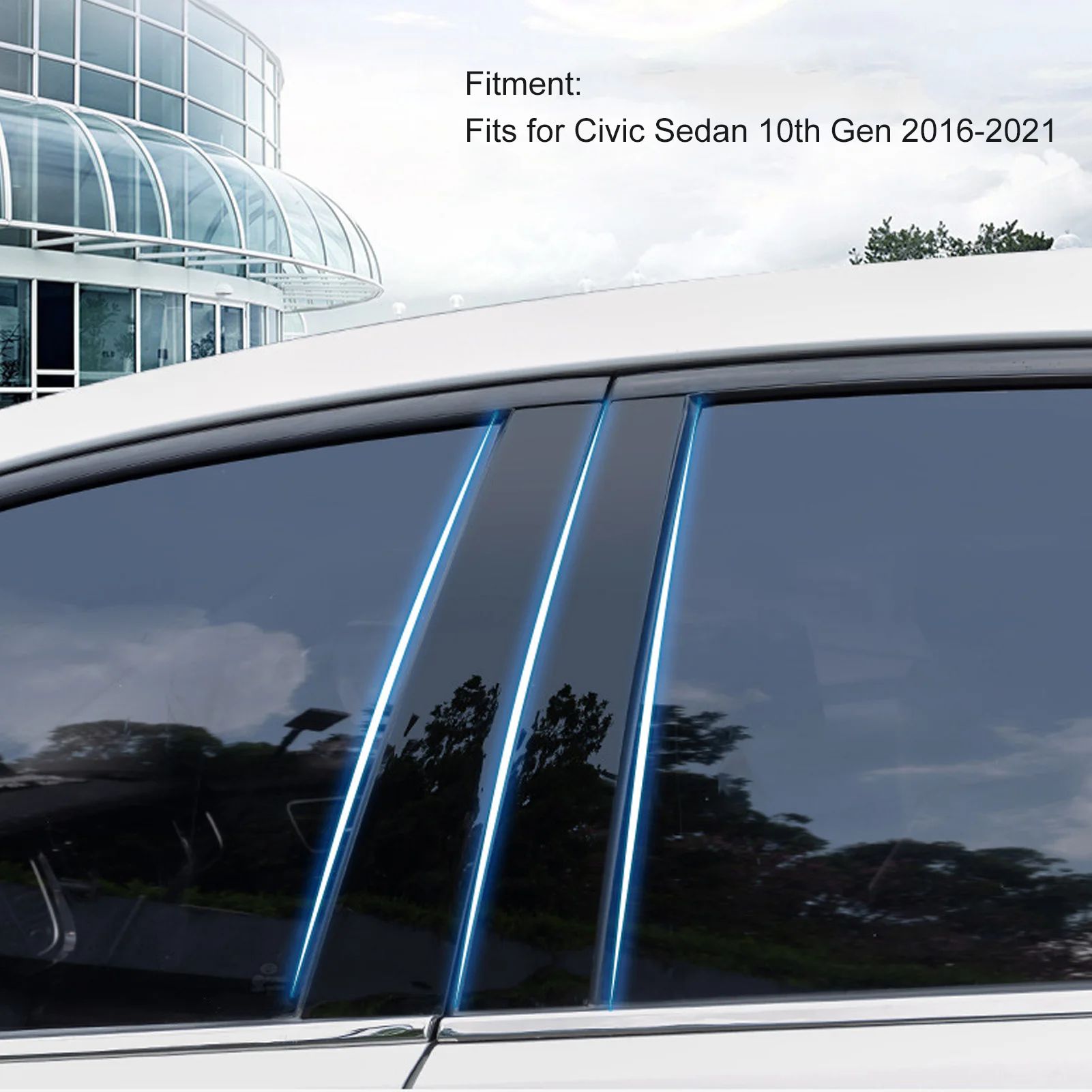 

6PCS Glossy Black Window Pillar Posts Cover Trim Adhesive Side Door Decal Sticker for Honda Civic Sedan 10th Gen 2016-2021