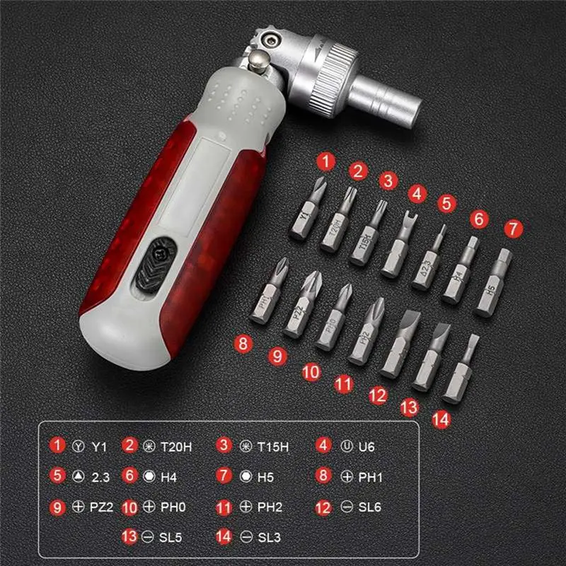 A45I Multi Angle Bidirectional Ratchet Screwdriver Set 15 in 1 Torx Magnetic Screw Driver Bit Screwdrivers A