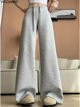 VigoAnne 2025 女士休閒高腰寬褲 秋季女式灰色運動寬鬆褲 女士健身跑步長版寬鬆褲 8 最佳銷售 女士慢跑褲 - №4