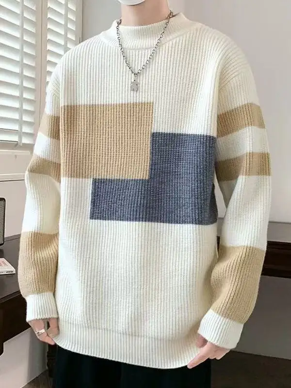 

Color Blo Knitwear Men's Winter plus Size Trendy Loose High-End Lazy Spring Warm Sweater Polyester Fiber Long Sve round ...