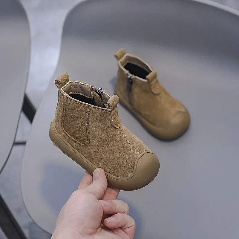 Autumn Winter Baby Boys Girls Boots Children Genuine Leather Boots Soft Sole Non-slip Toddler Kids Cow Suede Outdoor Shoes