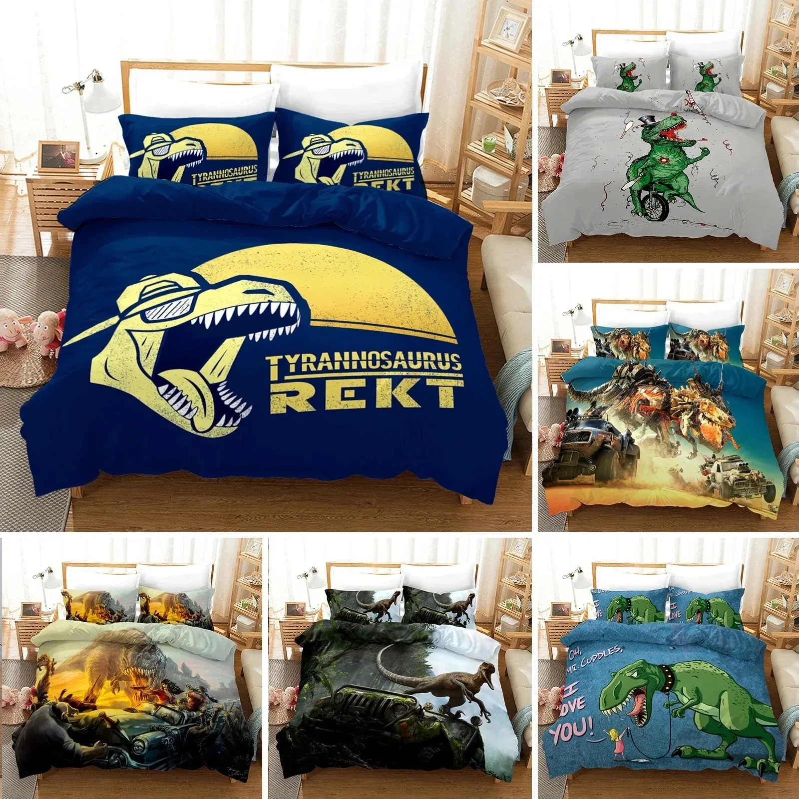 

3D Dinosaur Duvet Cover Jurassic Bedding Set for Kids Boys Teen QueenKingFullTwin Microfiber Quilt Cover with 12 Pillowcase