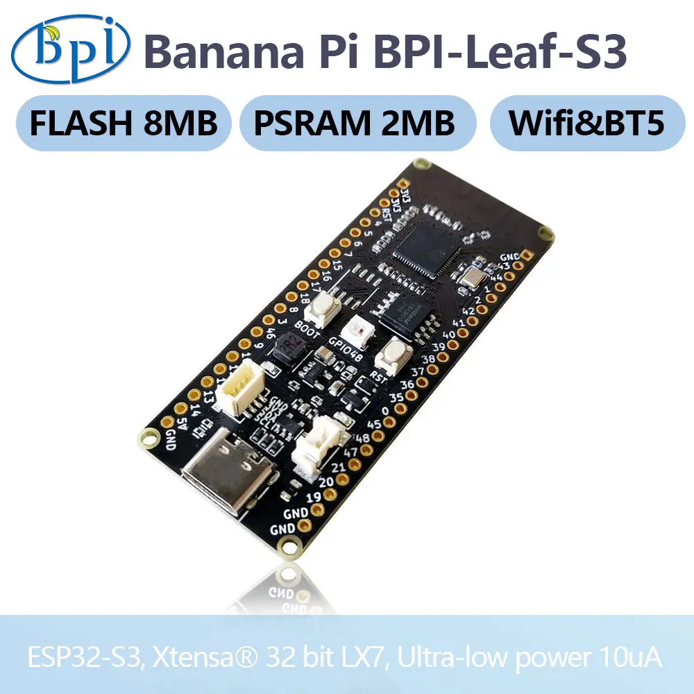 Banana Pi BPI-Leaf ESP32 S3 Runnable Micropython Low-Powered Energy Saving Microcontrollers for IoT Development