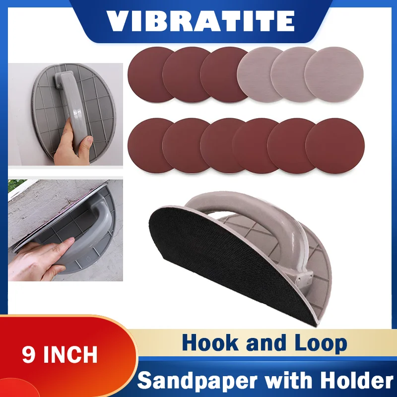 9Inch 225MM Adhesive Sandpaper Holder Kit 13Pcs with Mesh Sandpaper and Red Sandpaper for Drywall Furniture Metal Woodworking
