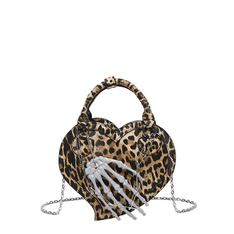 Trendy Heart Retro Leopard Handbag Clutch For Women Small PU Leater Crossbody Versatile Ghost Claw Female Bag