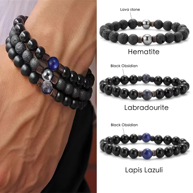 8mm Bead Bracelet Volcanic Rock Beaded Bracelet Men's Lava Wood Tibetan Buddha Wristband Women's Men's Jewelry Gift New Bracelet