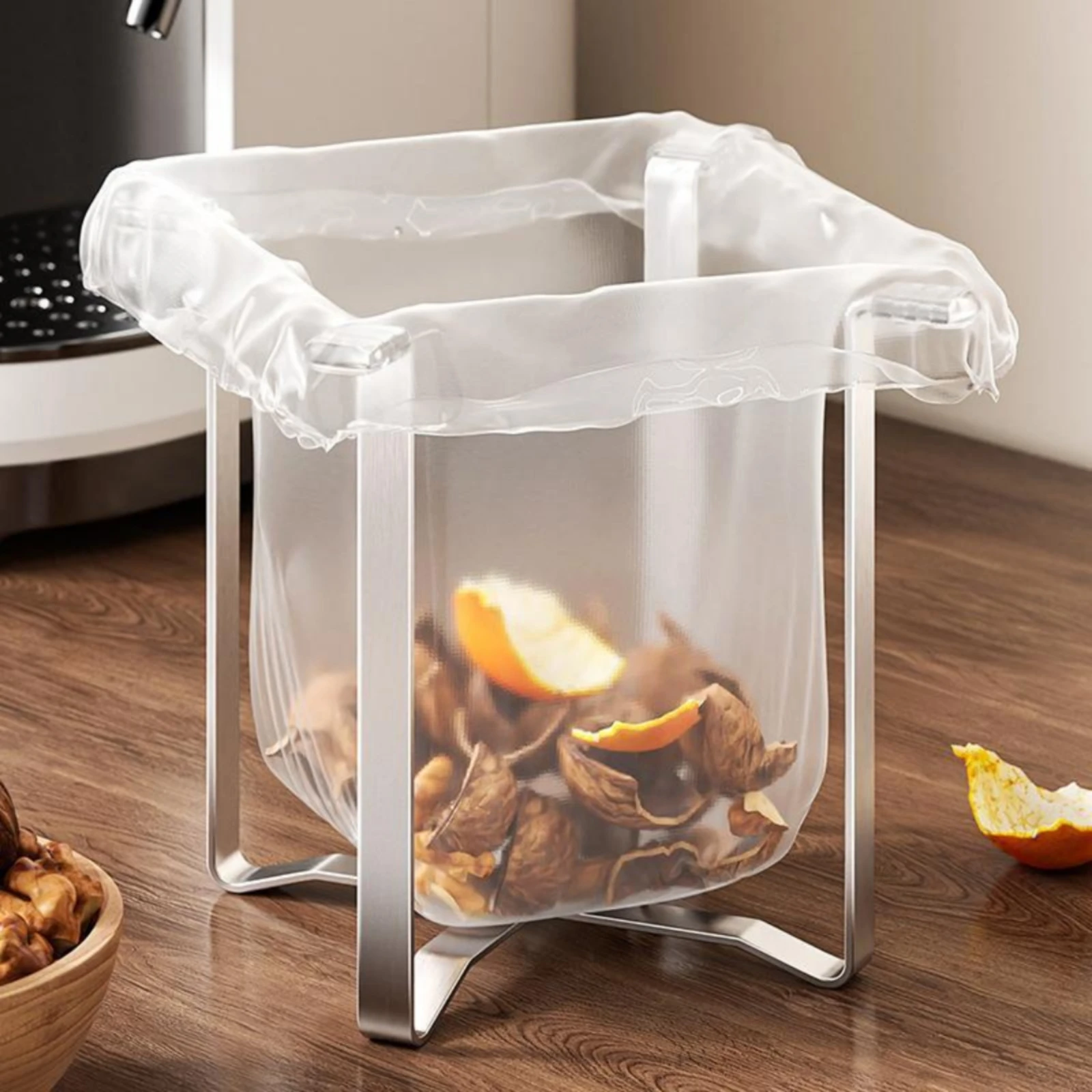 3 Pieces Stainless Steel Trash Bag Holder Space Saving Stainless Steel Folding Garbagebag Holder Frame Dishcloth Towel Rack