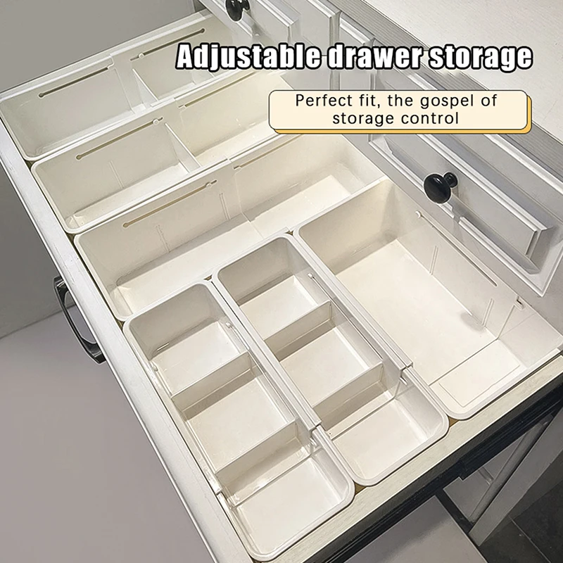 Home Pull-out Storage Box Drawer Telescopic Organizing Box Cosmetics Plastic Bedroom Study Partition Telescopic Box1PC