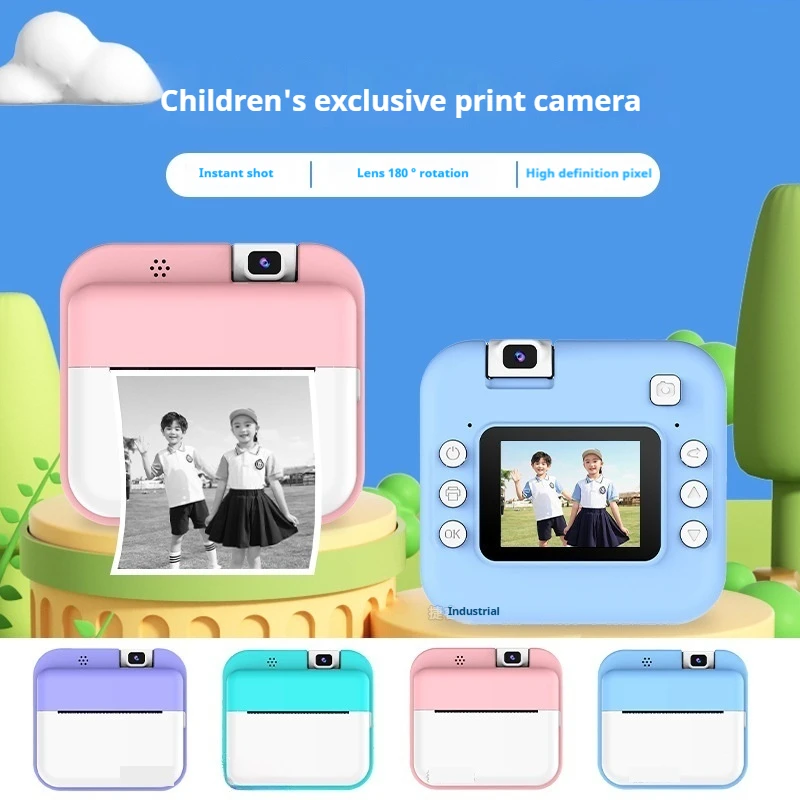 

Print Camera Mini Camera 1080P HD Flip Front & Rear Dual Camera Kids Birthday Gift Record Moments Print Camera