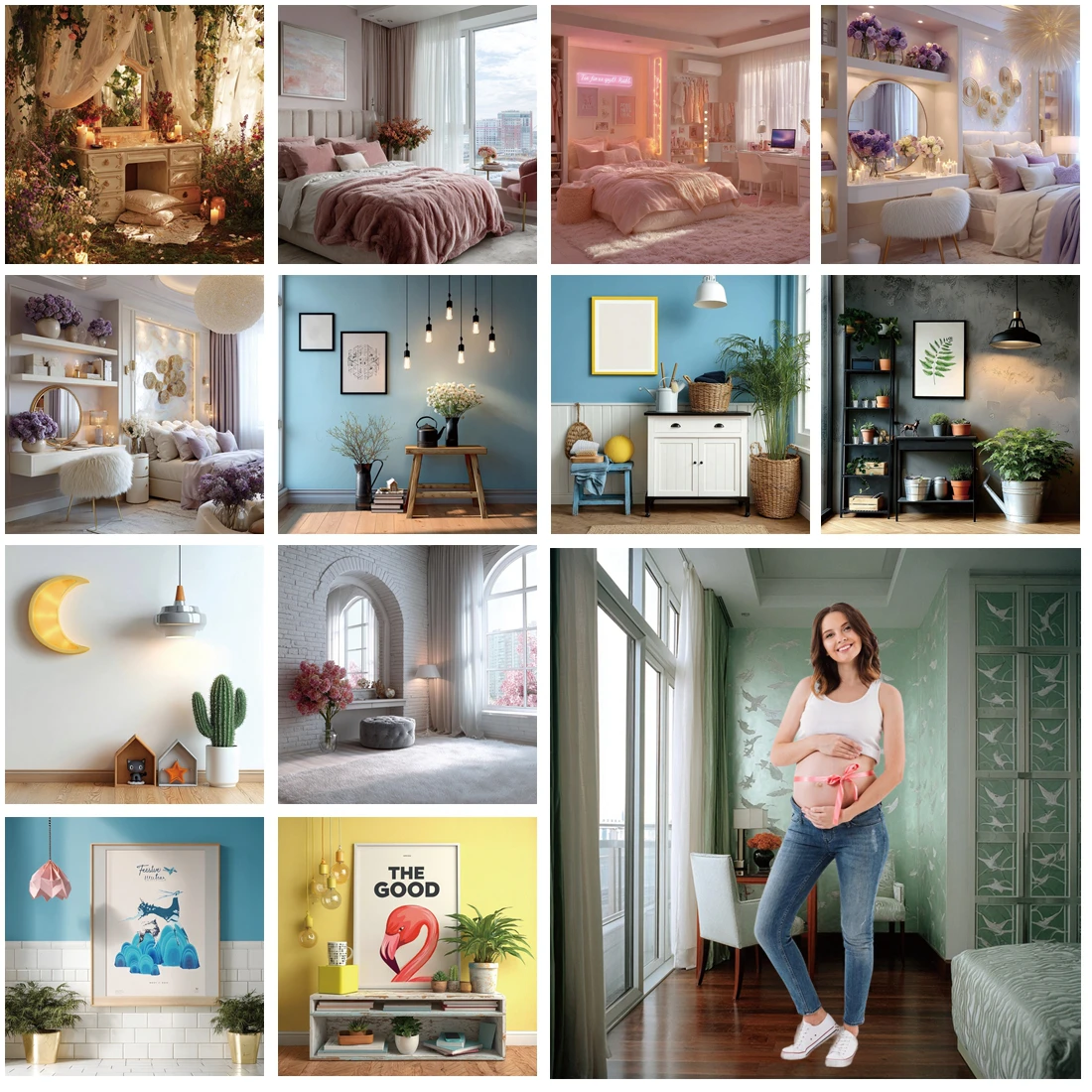 

MOON.QG Interior Bedroom Backgrounds For Photography White Wall Flowers Greenery Backdrop Photo Zone Birthday Accessories