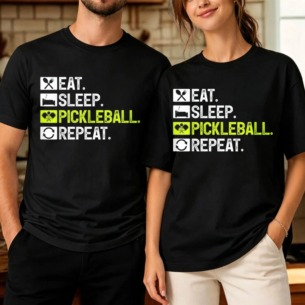 Eat Sleep Pickleball Repeat Checklist Print Unisex Cotton T Shirt Women Men Sports Athlete Casual Outdoor Training Workout Tops