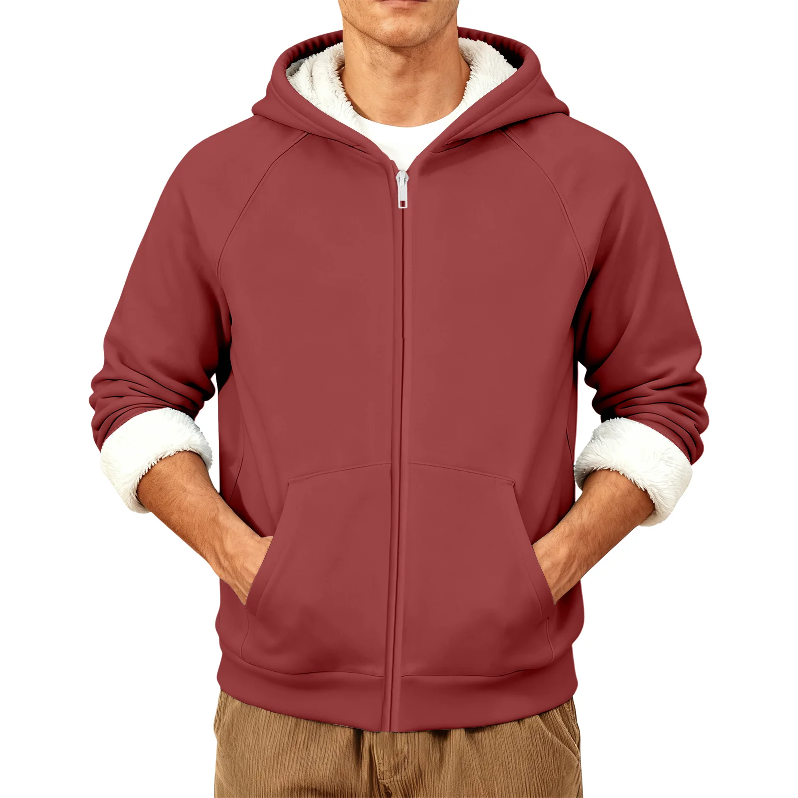 

Sportswear Casual Cardigan Warm Jacket Men'S Autumn Winter Zip-Up Men'S Fleece-Lined Thickened Hooded Cardigan Top Solid Color