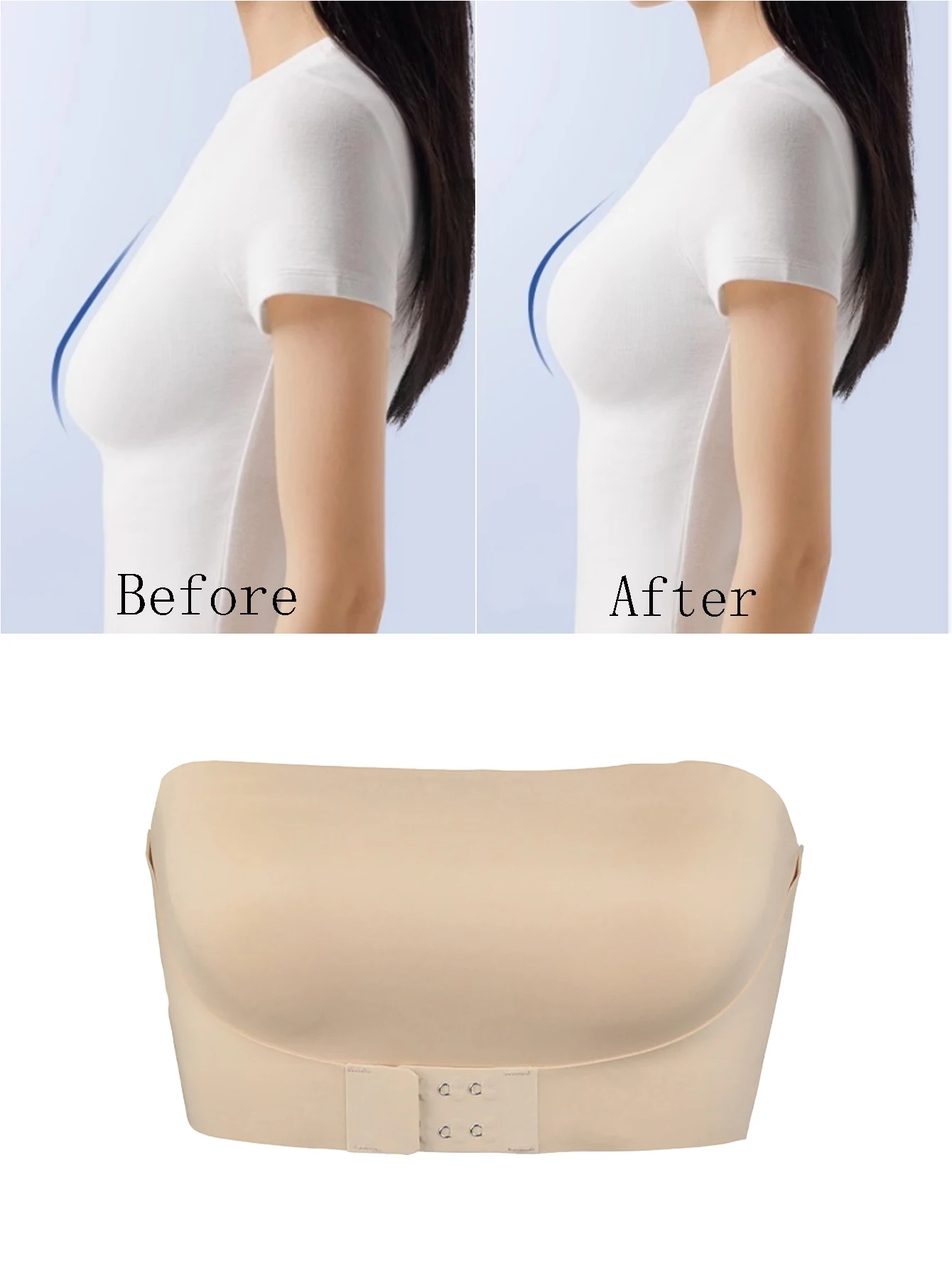 Trägerloser BH für Damen, nahtloser BH mit Schnalle vorne, kabelloser, rutschfester BH, sexy Crop-Top-Unterwäsche, unsichtbarer Halbschalen-BH, einteilig – Detail 19