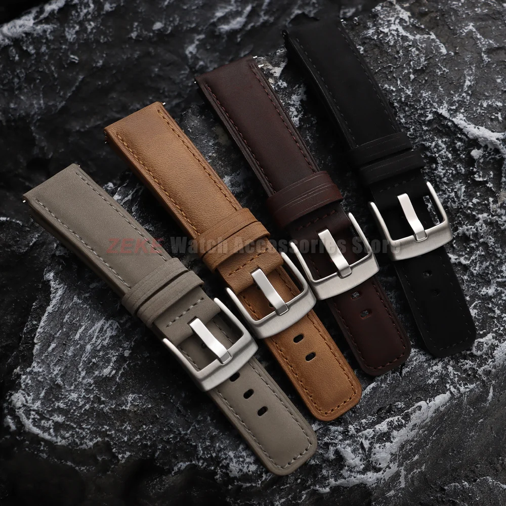 20mm 22mm Matte Genuine Leather Strap Cowhide Watch Band Retro Brown Quick Release Watchband for Samsung Galaxy Watch 8/7/6/5/4