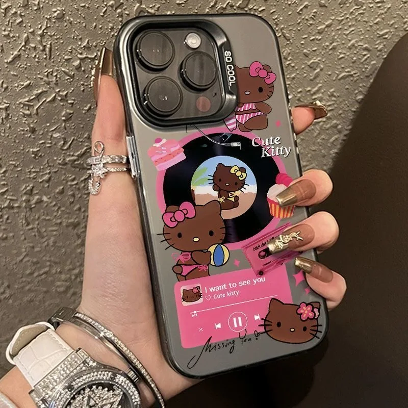 Capa de telefone Sanrio Hello Kitty para iPhone, linda capa de silicone, capa adorável anti-queda, registro de gato KT, 15, 14, 13, 12, 11 Pro Max, Y2K
