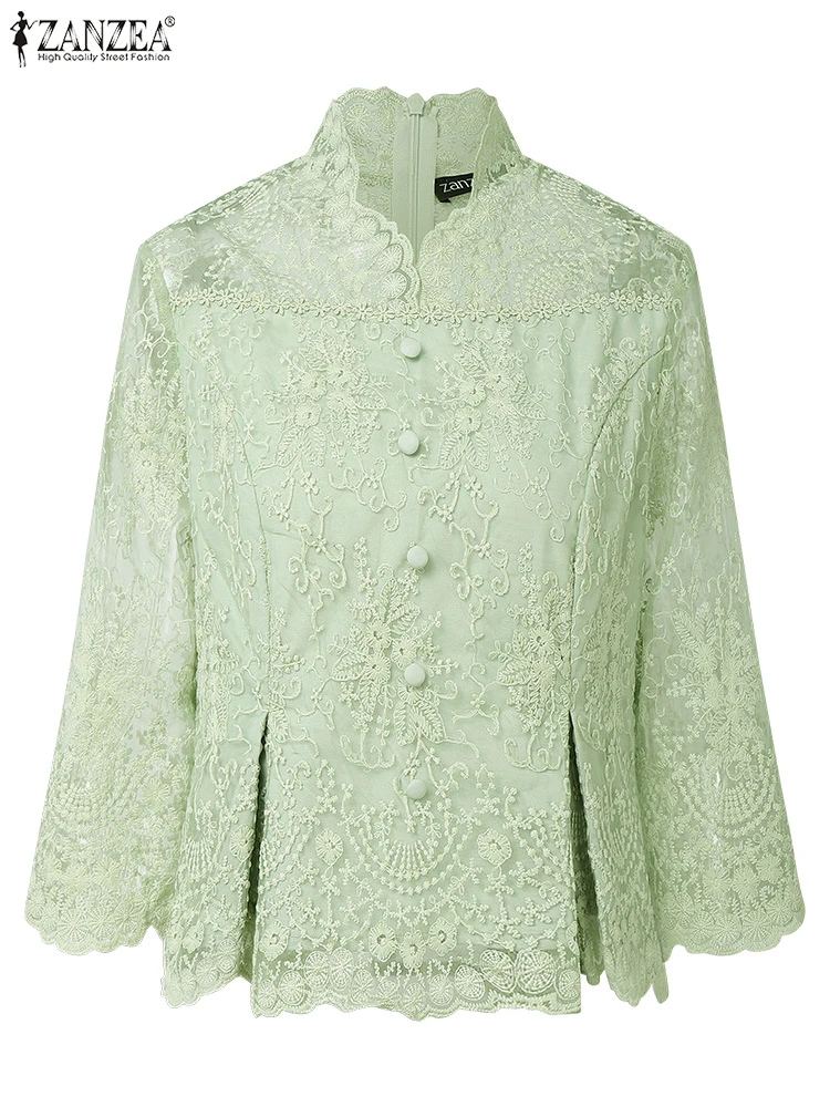

Women Tops ZANZEA Elegant Blouse Summer Lace Shirts 2025 Fashion Sexy V-Neck Casual Office Lady Tunic Waisted 3/4 Sleeve Blusas