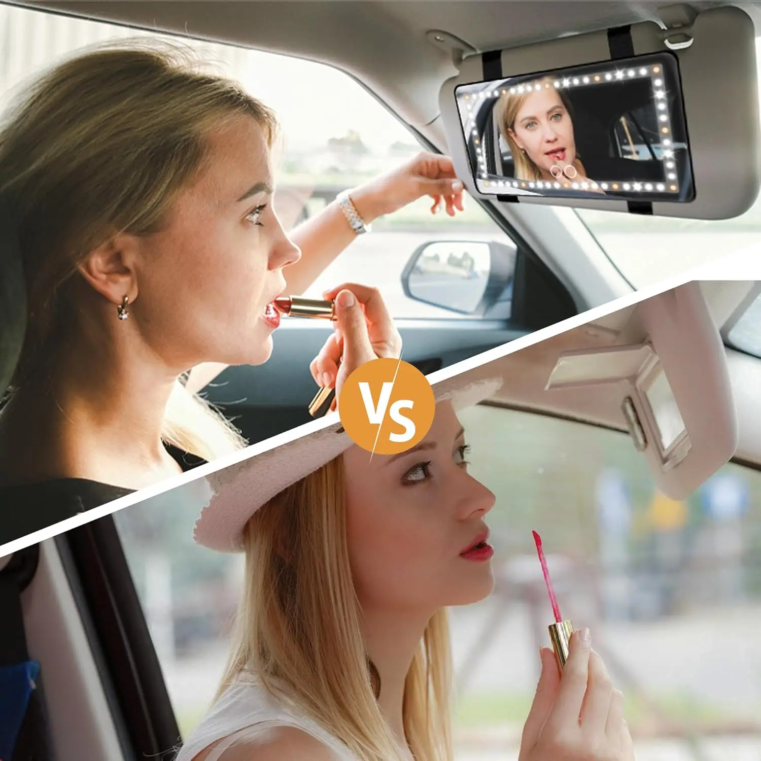 Car Sun Visor Vanity Mirror, Car Makeup Mirror With 3 Light Modes & 60 LEDs Rechargeable Led Light with Dimmable Touch Screen