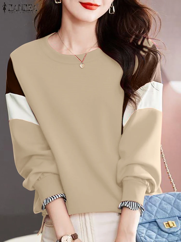 

ZANZEA Women Colorblock Pullover Fashion Autumn Long Sleeve Hoodies 2024 Casual Patchwork Sweatshirts Oversized Athletic Tops