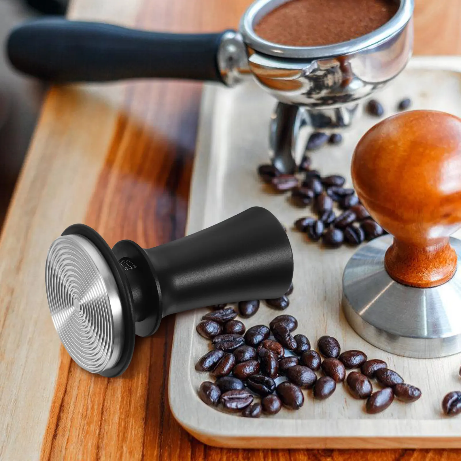 

Калиброванный темпер для кофе с пружинным механизмом, из алюминиевого сплава, с эргономичной ручкой, равномерное распределение давления, идеально подходит для эспрессо-машин