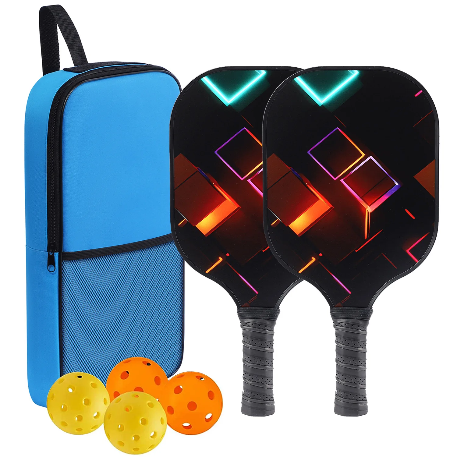 Fiberglass Hot‑Pressed Pickleball Paddle with UV‑Printed Surface, Includes Blue Carry Bag for Outdoor Beach Recreation