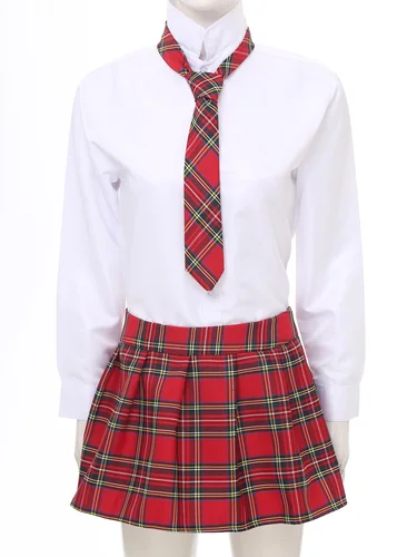 Imagen 2 del producto Minifalda plisada a cuadros con cremallera para mujer, falda con corbata, uniforme de colegiala japonesa, disfraz de Cosplay, vestido elegante, traje de baile