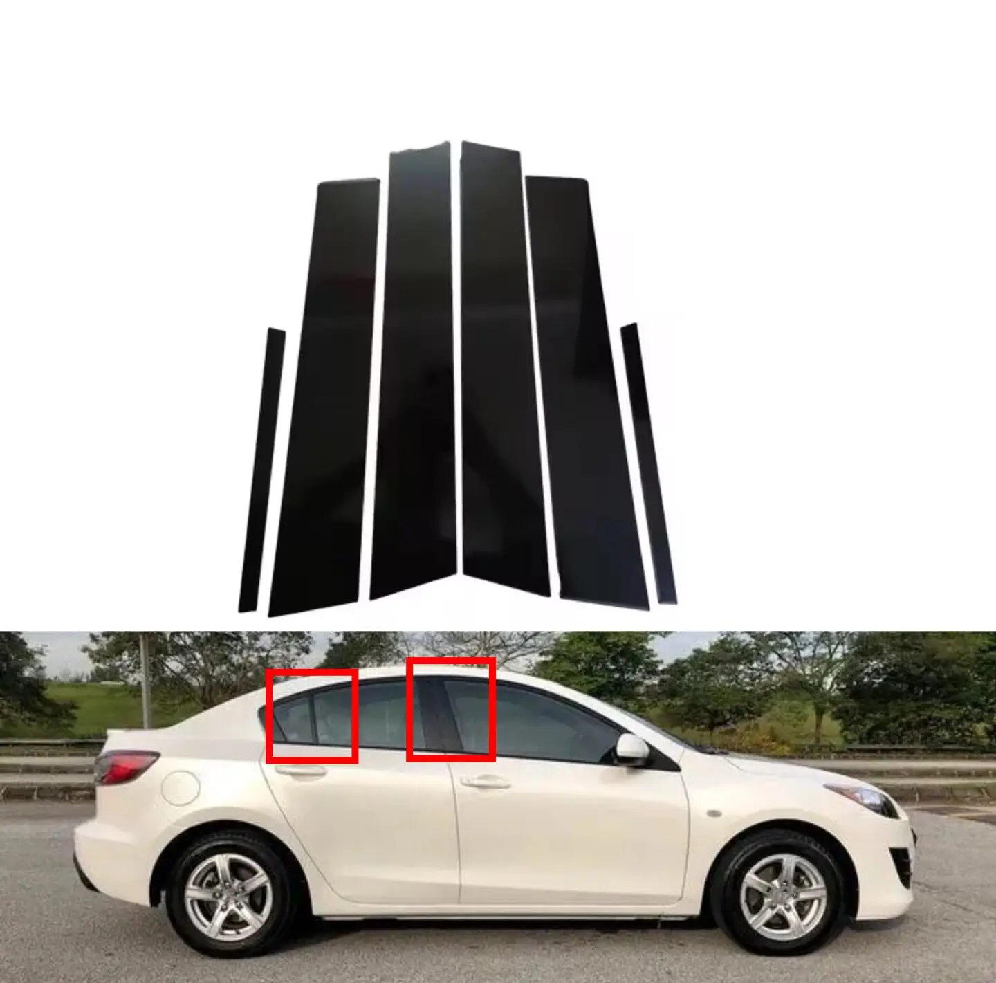 

6PCS Gloss Black Pillar Posts Fit For Mazda 3 Sedan 2004 2005 2006 2007 -2009 Door Trim Window Sticker Decal Cover Accessories