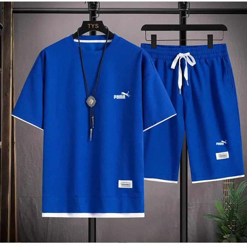 Summer men\'s short-sleeved T-shirt shorts casual fashion two-piece suit large size outdoor sports suit high quality suit 2024