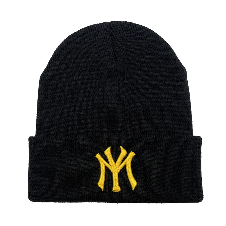 Unisex WY Letter Embroidery Beanie Warm Winter Hat for Men and Women