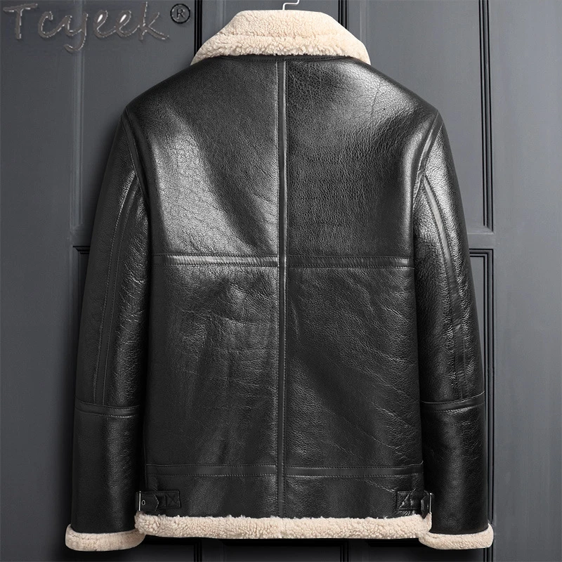 Tcyeek-chaquetas de piel auténtica para hombre, a la moda de piel auténtica abrigo grueso, ropa informal de invierno